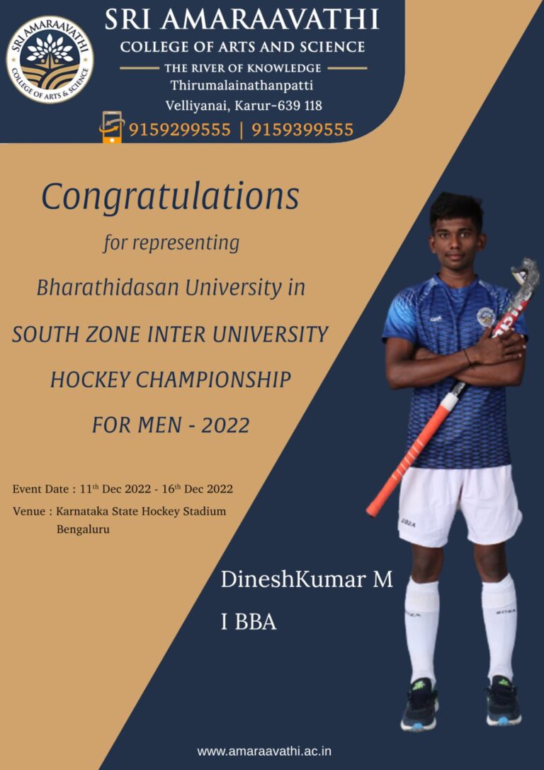 Represting Bharathidasan University South Zone Inter University Hockey Tournament